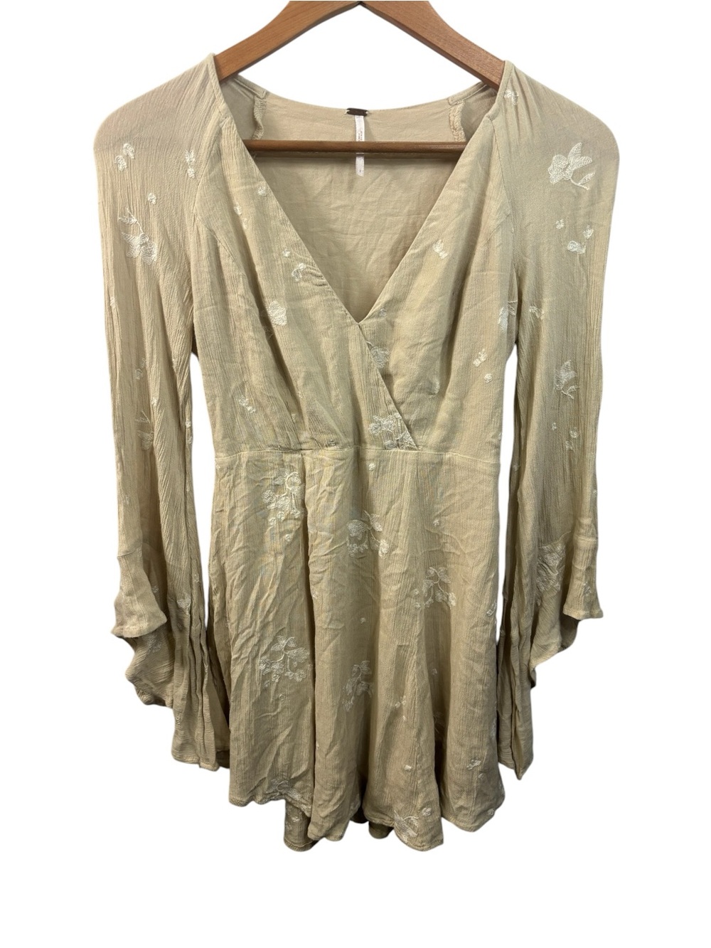Free People Jasmine Embroidered Dress Size 2 Beige Wrap Front Dress
